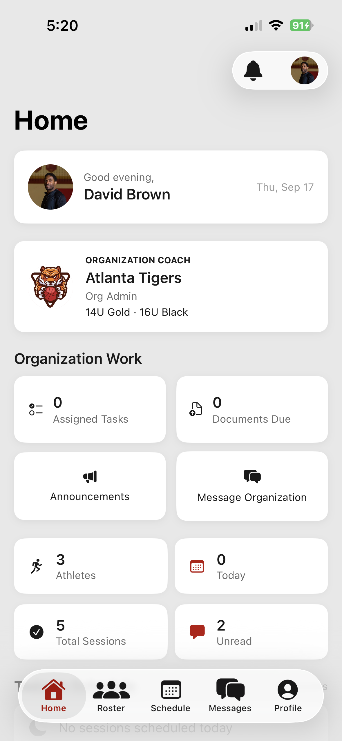 Coach home dashboard